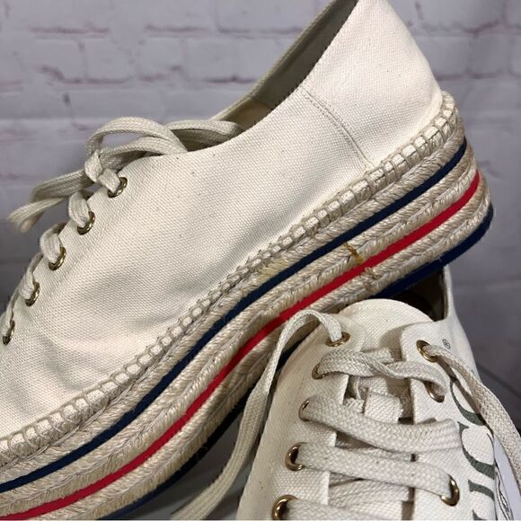 GUCCI Canvas Logo Lace-Up Platform Espadrilles 40 Greggio Grege - Picture 7 of 9